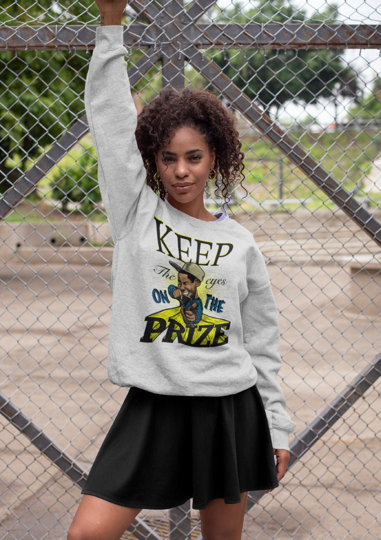 Keep The Eyes On The Prize Heather Grey Crewneck Sweatshirt - Caio Trevisan Art