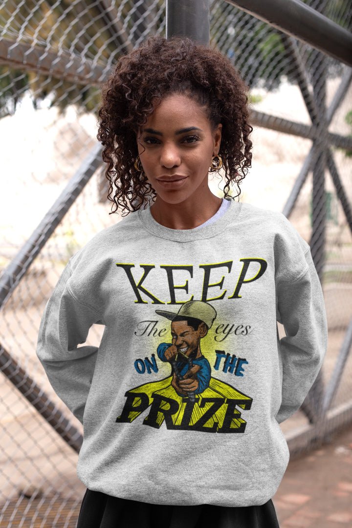 Keep The Eyes On The Prize Heather Grey Crewneck Sweatshirt - Caio Trevisan Art