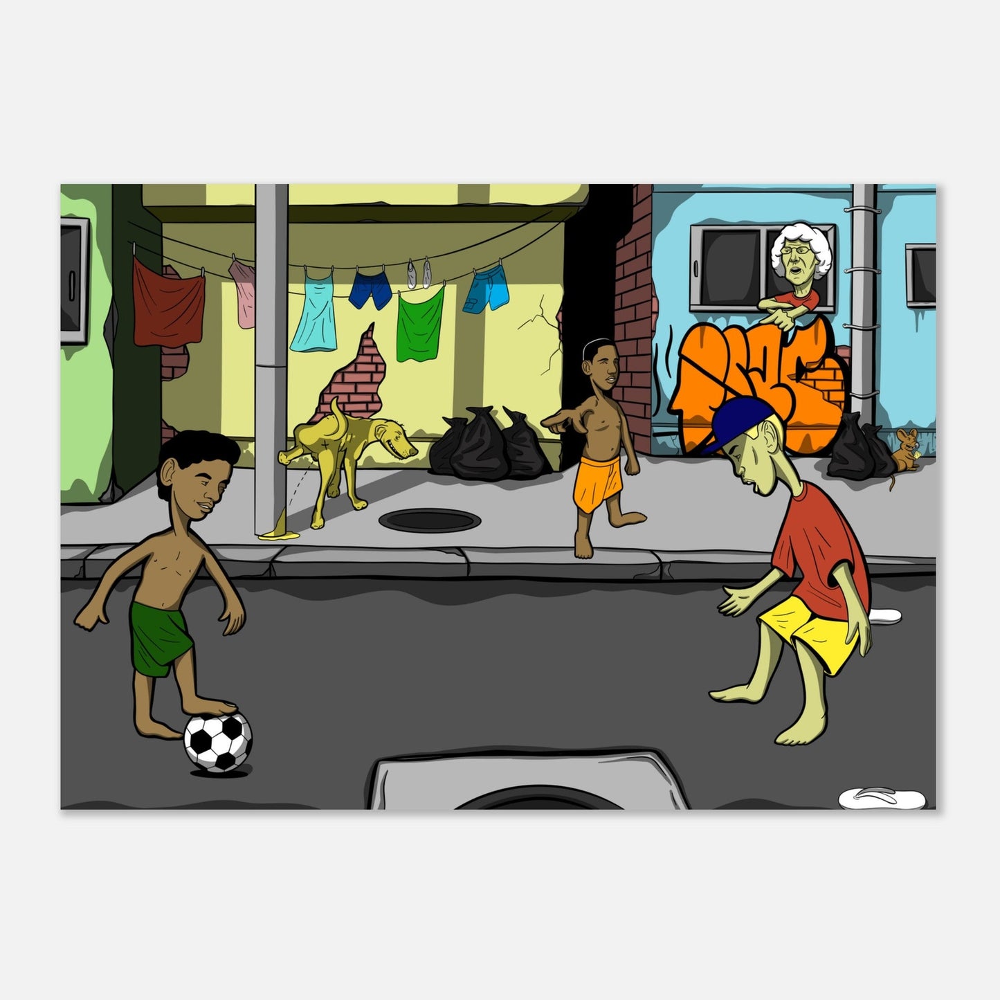 ''SOCCER IN THE HOOD'' Premium Semi - Glossy Paper Poster - Caio Trevisan Art