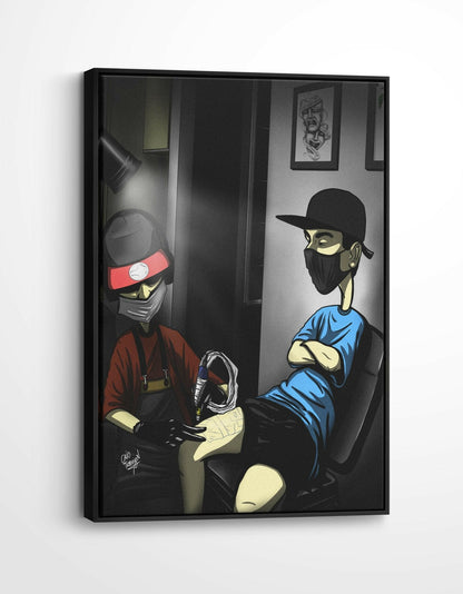 Late Night Tattoo Sesh – Framed Canvas | Contemporary Tattoo Canvas for Interiors - Caio Trevisan Art