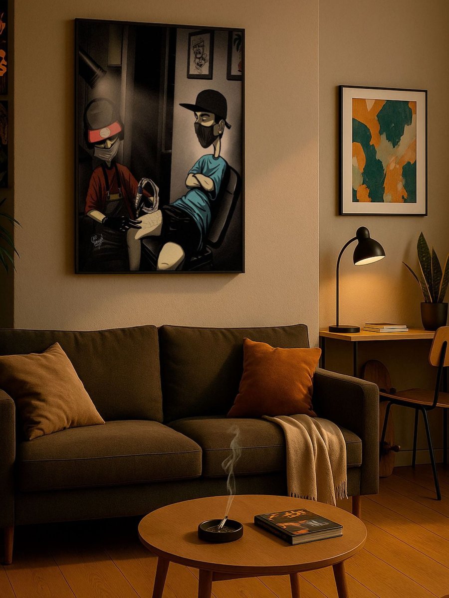 Late Night Tattoo Sesh – Framed Poster | Ready To Hang | Contemporary Urban Tattoo Wall Art - Caio Trevisan Art