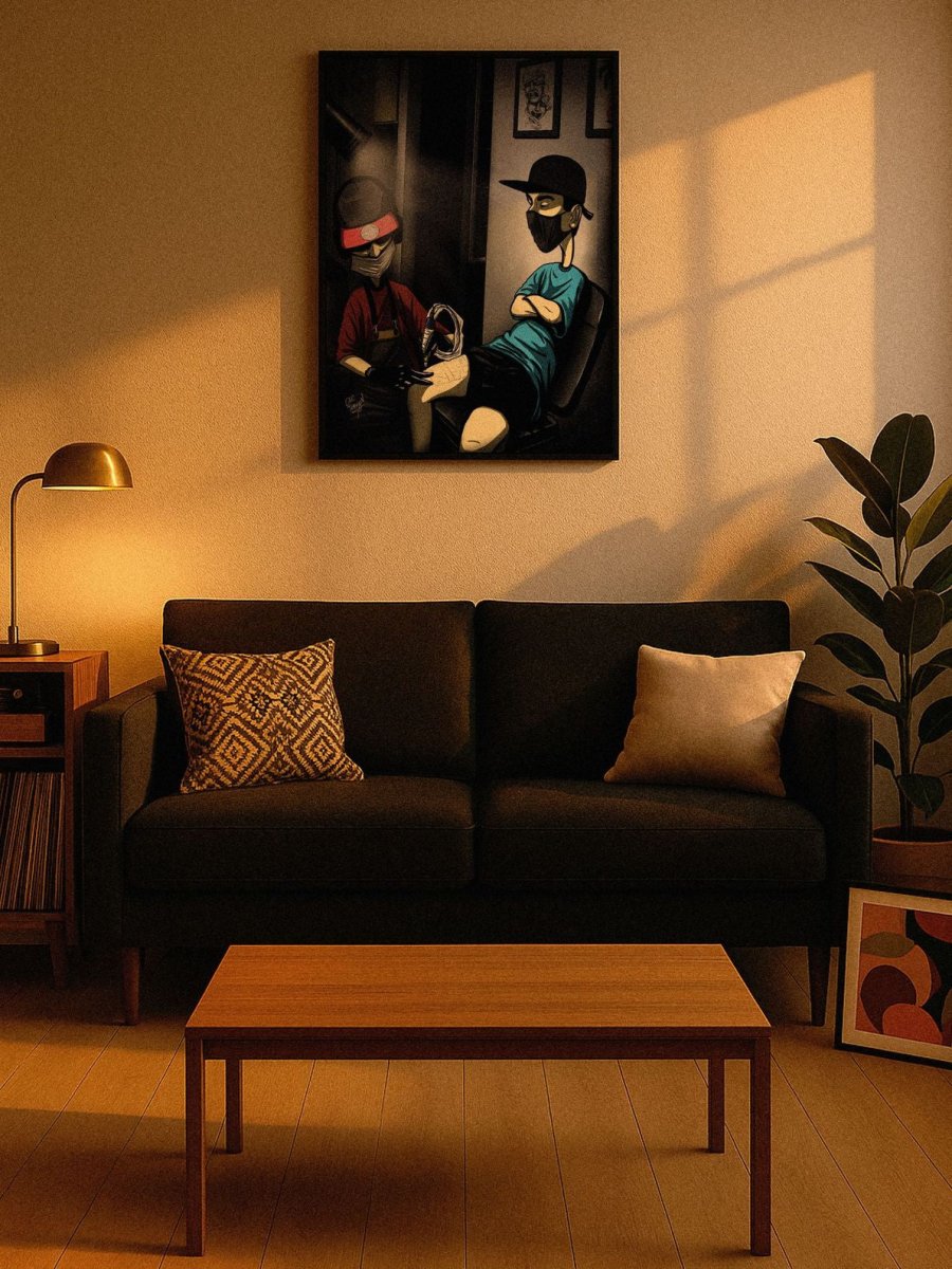 Late Night Tattoo Sesh – Framed Poster | Ready To Hang | Contemporary Urban Tattoo Wall Art - Caio Trevisan Art