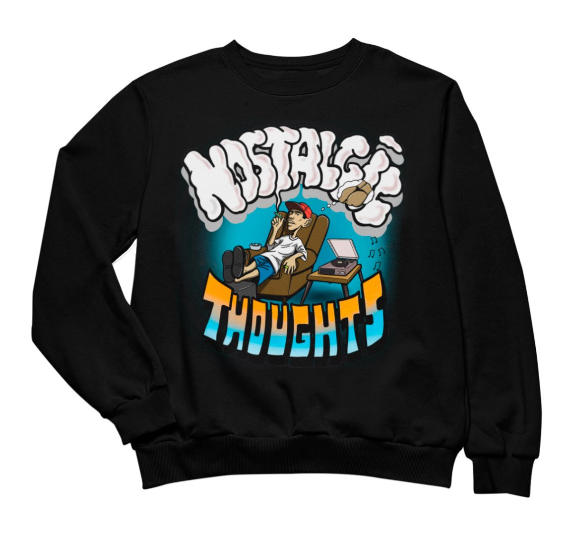 Nostalgic Thoughts Black Crewneck Sweatshirt - Caio Trevisan Art