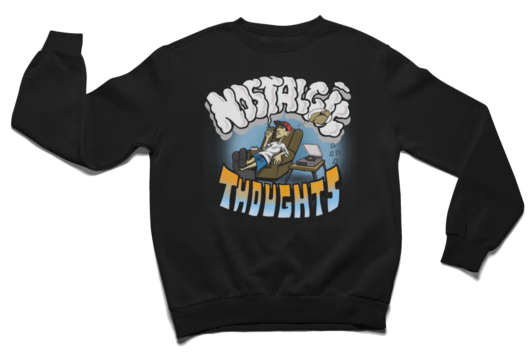 Nostalgic Thoughts Black Crewneck Sweatshirt - Caio Trevisan Art
