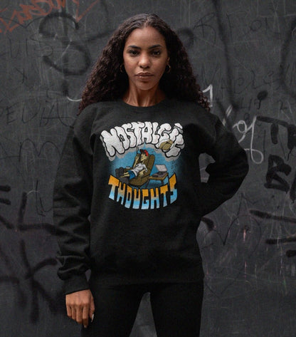 Nostalgic Thoughts Black Crewneck Sweatshirt - Caio Trevisan Art