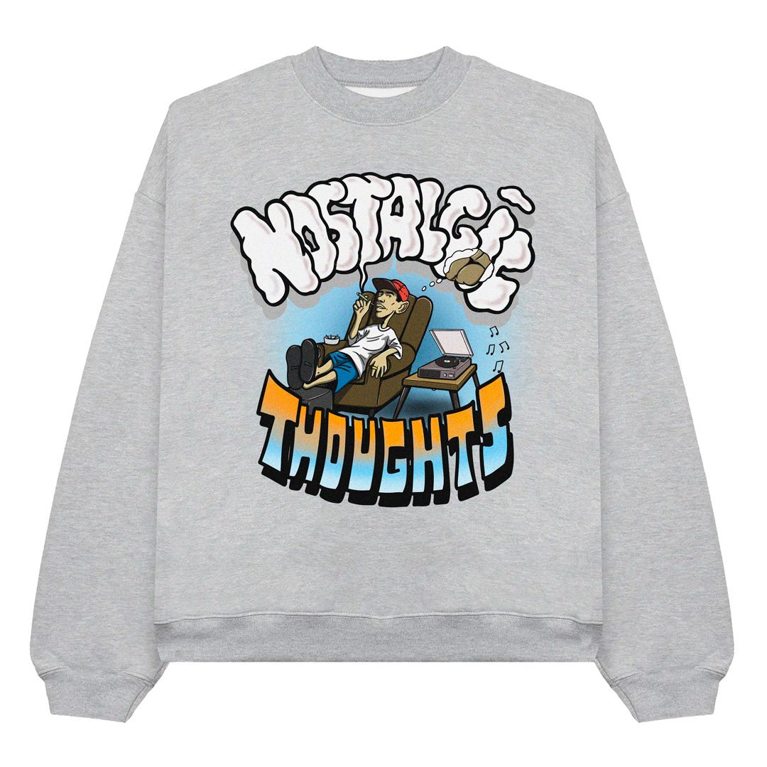 Nostalgic Thoughts Heather Grey Crewneck Sweatshirt - Caio Trevisan Art
