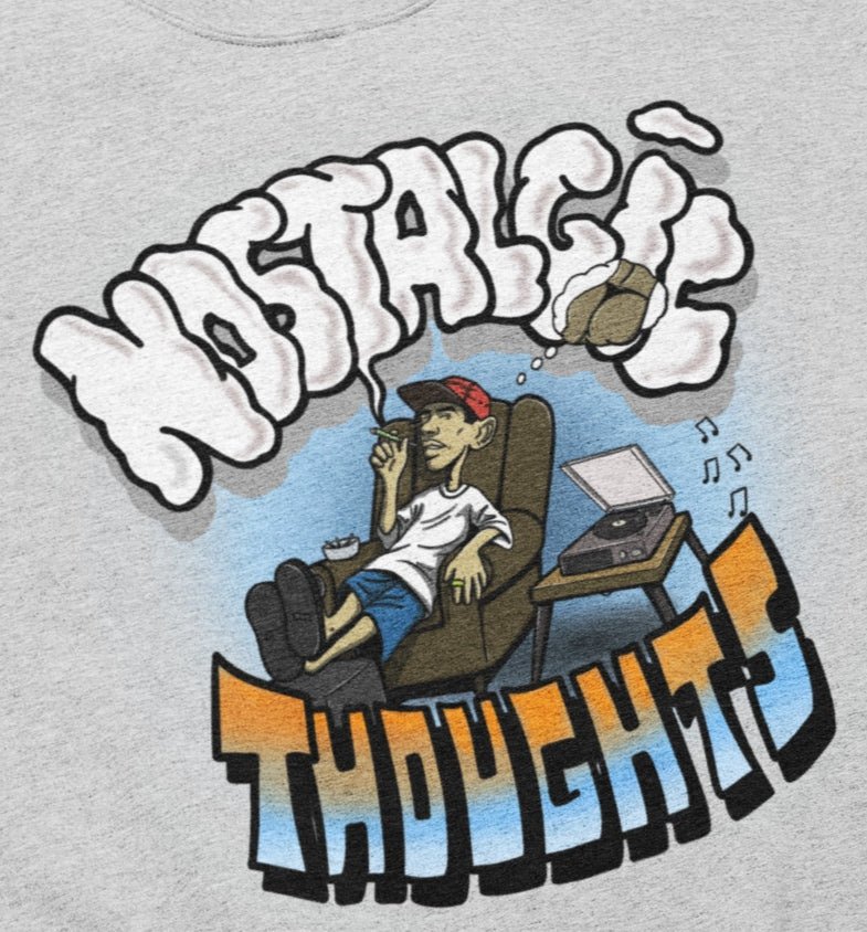 Nostalgic Thoughts Heather Grey Crewneck Sweatshirt - Caio Trevisan Art