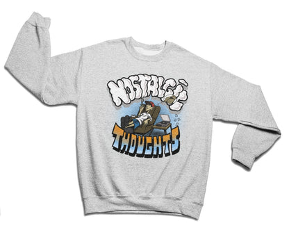 Nostalgic Thoughts Heather Grey Crewneck Sweatshirt - Caio Trevisan Art