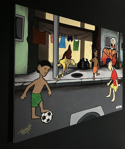 ''SOCCER IN THE HOOD'' Acrylic On Canvas Original Painting - 90x120cm - Caio Trevisan Art