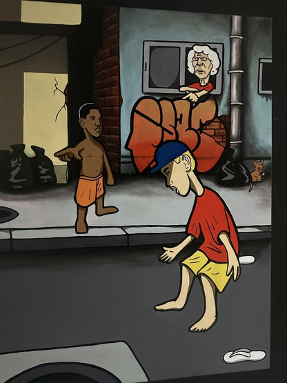 ''SOCCER IN THE HOOD'' Acrylic On Canvas Original Painting - 90x120cm - Caio Trevisan Art