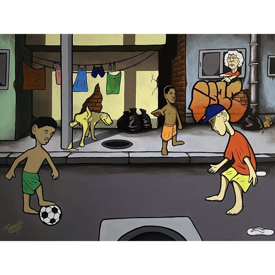 ''SOCCER IN THE HOOD'' Acrylic On Canvas Original Painting - 90x120cm - Caio Trevisan Art