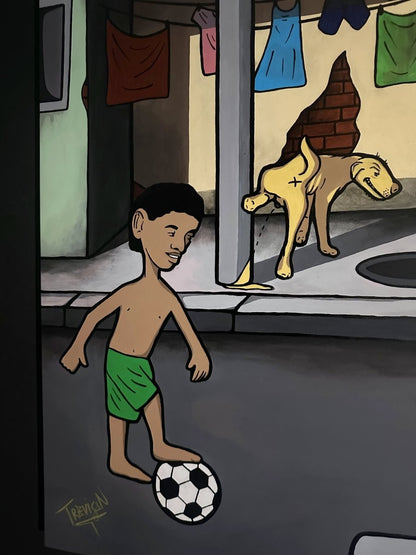 ''SOCCER IN THE HOOD'' Acrylic On Canvas Original Painting - 90x120cm - Caio Trevisan Art