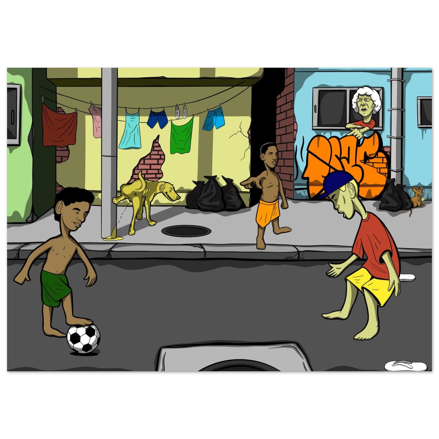 ''SOCCER IN THE HOOD'' Premium Semi - Glossy Paper Poster - Caio Trevisan Art
