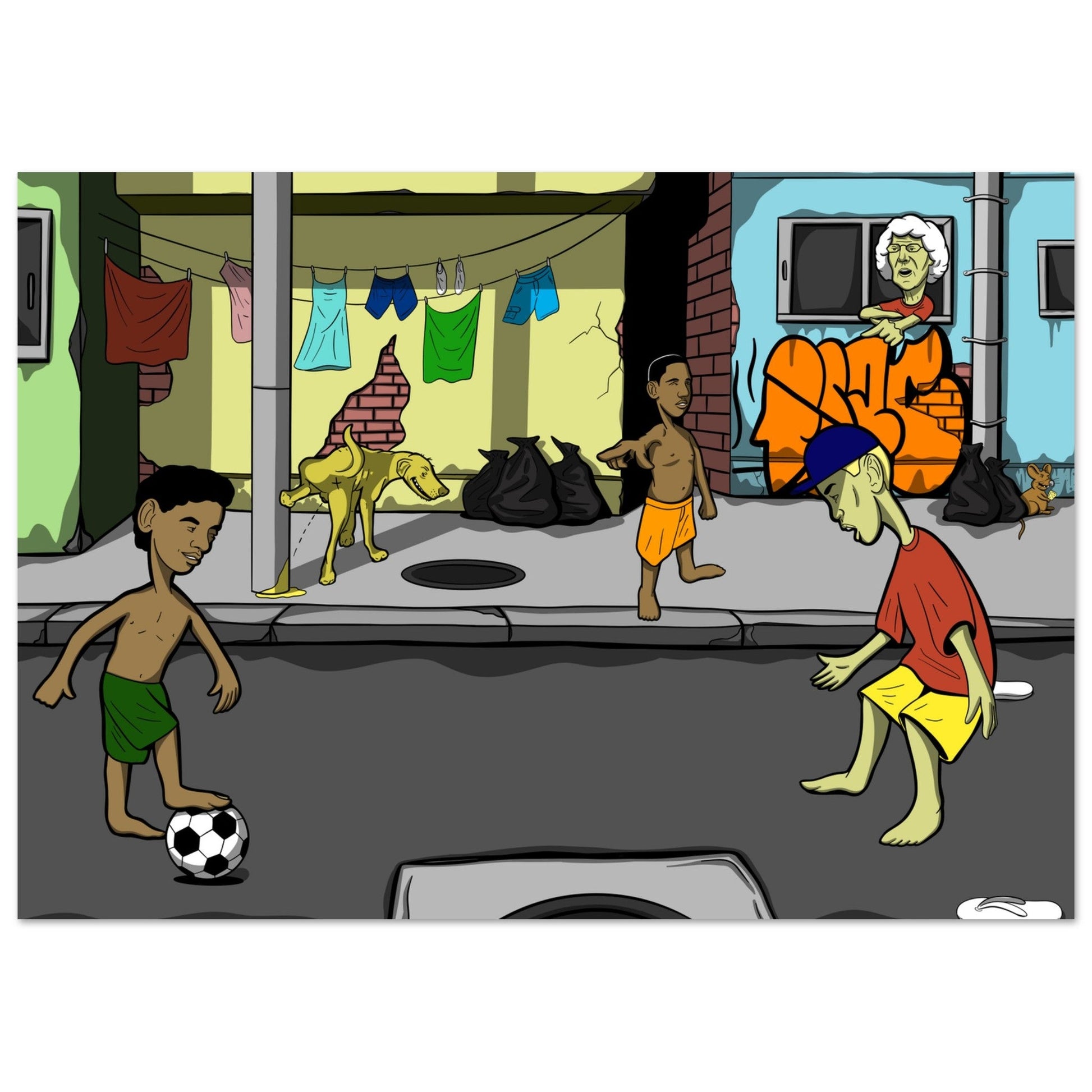 ''SOCCER IN THE HOOD'' Premium Semi - Glossy Paper Poster - Caio Trevisan Art