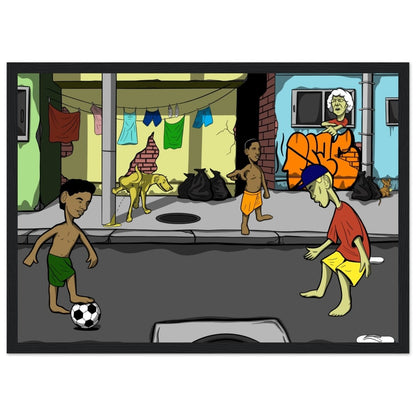 ''SOCCER IN THE HOOD'' Premium Semi - Glossy Paper Wooden Framed Poster - Caio Trevisan Art