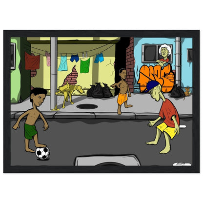 ''SOCCER IN THE HOOD'' Premium Semi - Glossy Paper Wooden Framed Poster - Caio Trevisan Art