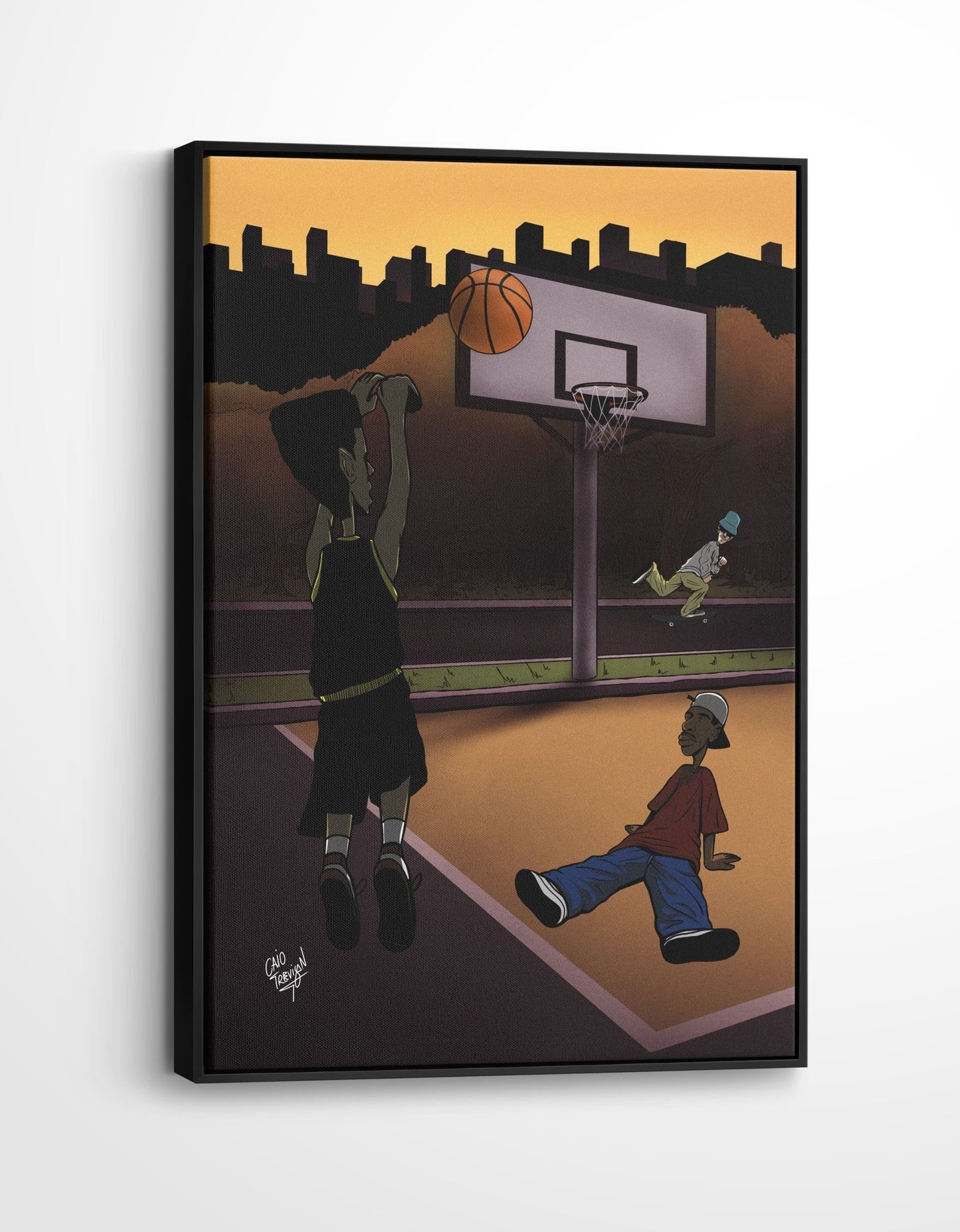 Sunset on the Court – Framed Canvas | Urban & Contemporary Artwork for Basketball Lovers - Caio Trevisan Art