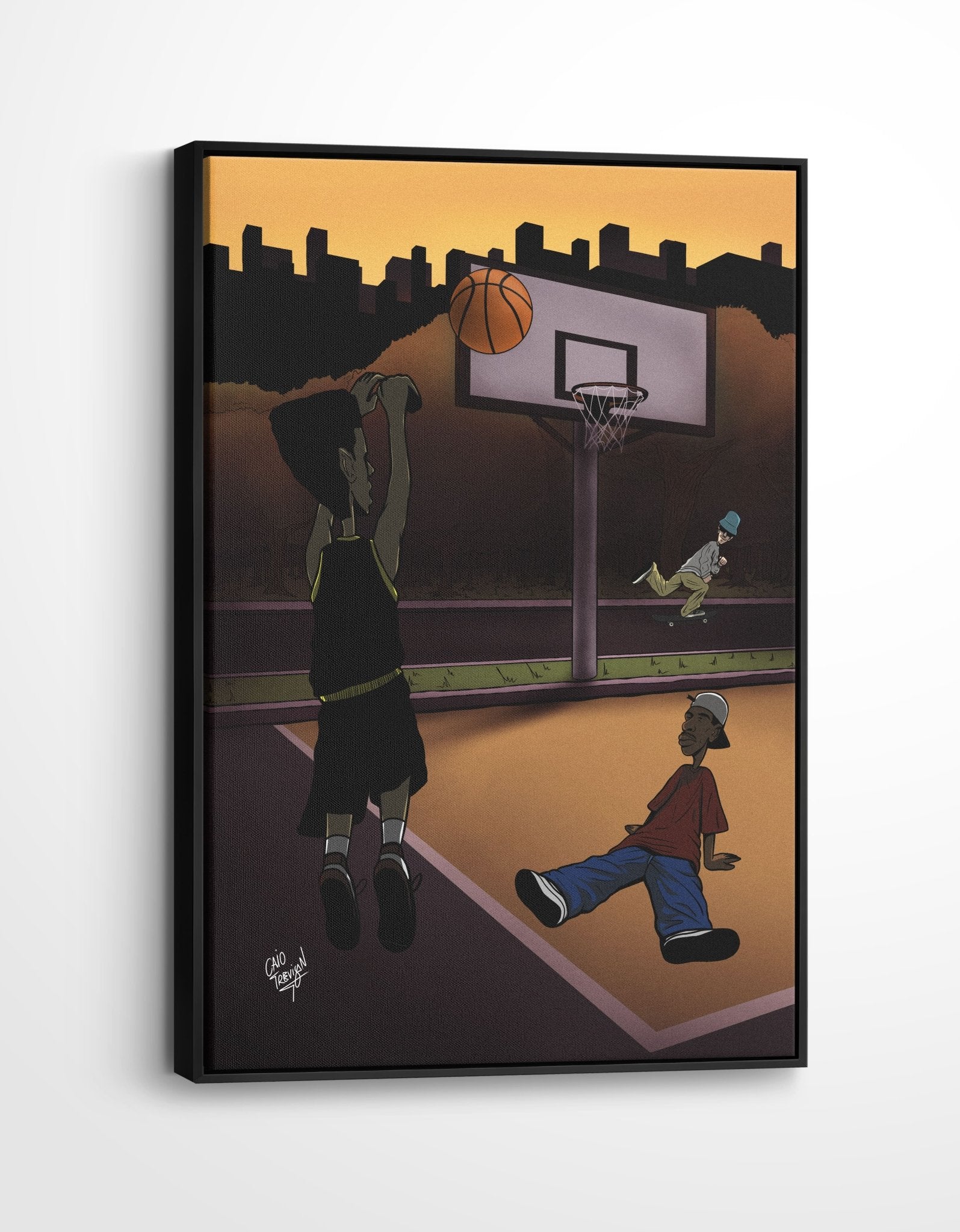 Sunset on the Court – Framed Canvas | Urban & Contemporary Artwork for Basketball Lovers - Caio Trevisan Art