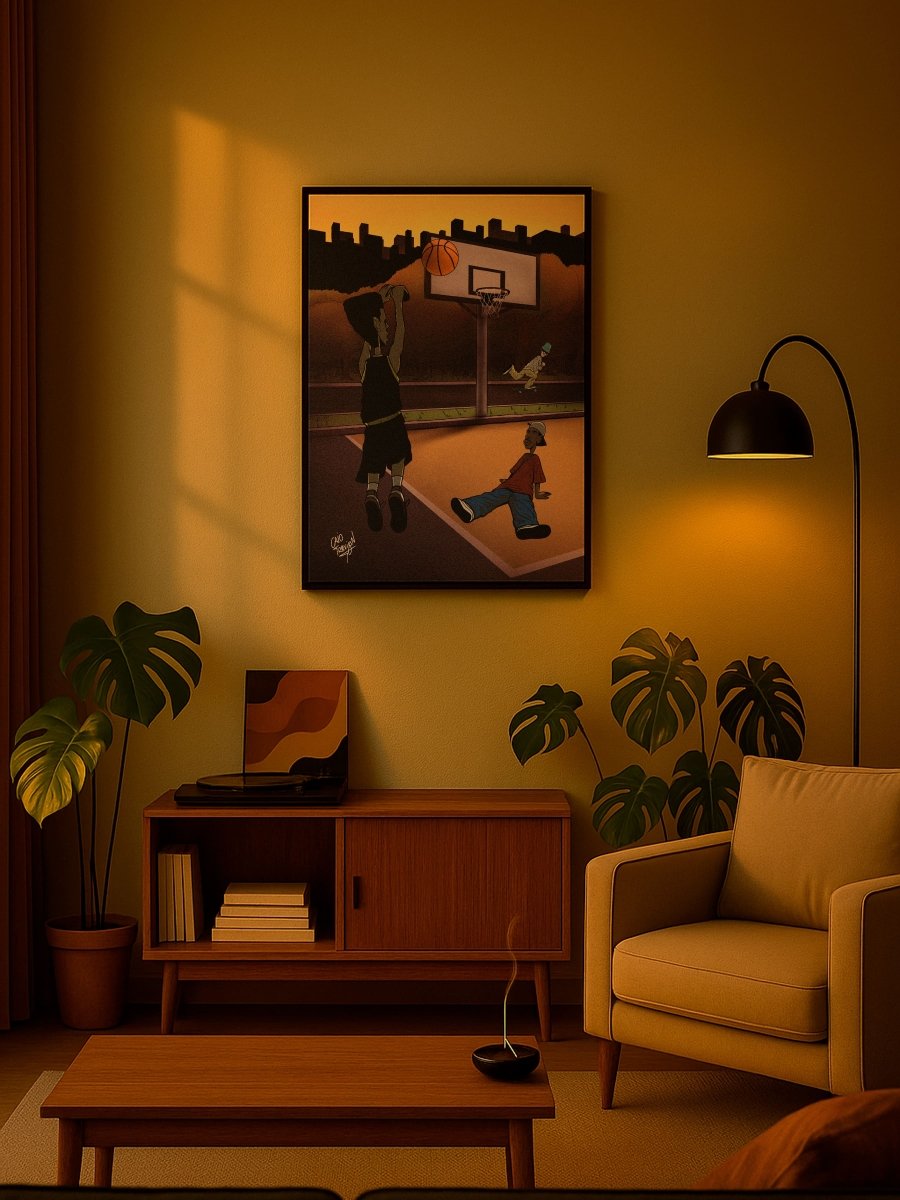 Sunset on the Court – Framed Canvas | Urban & Contemporary Artwork for Basketball Lovers - Caio Trevisan Art