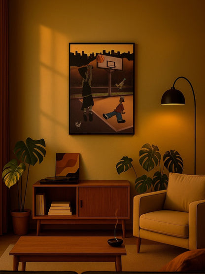 Sunset on the Court – Framed Canvas | Urban & Contemporary Artwork for Basketball Lovers - Caio Trevisan Art