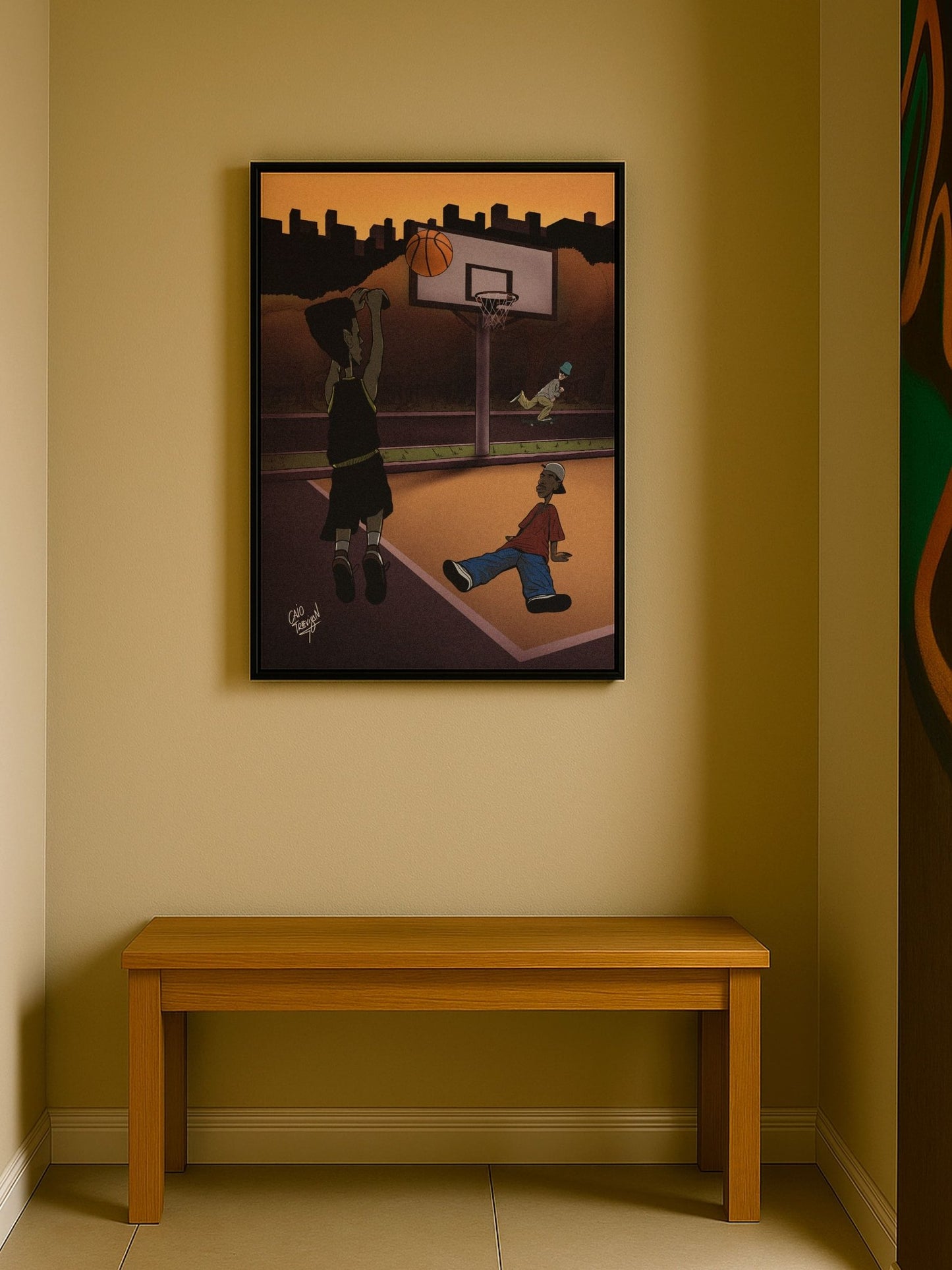 Sunset on the Court – Framed Canvas | Urban & Contemporary Artwork for Basketball Lovers - Caio Trevisan Art