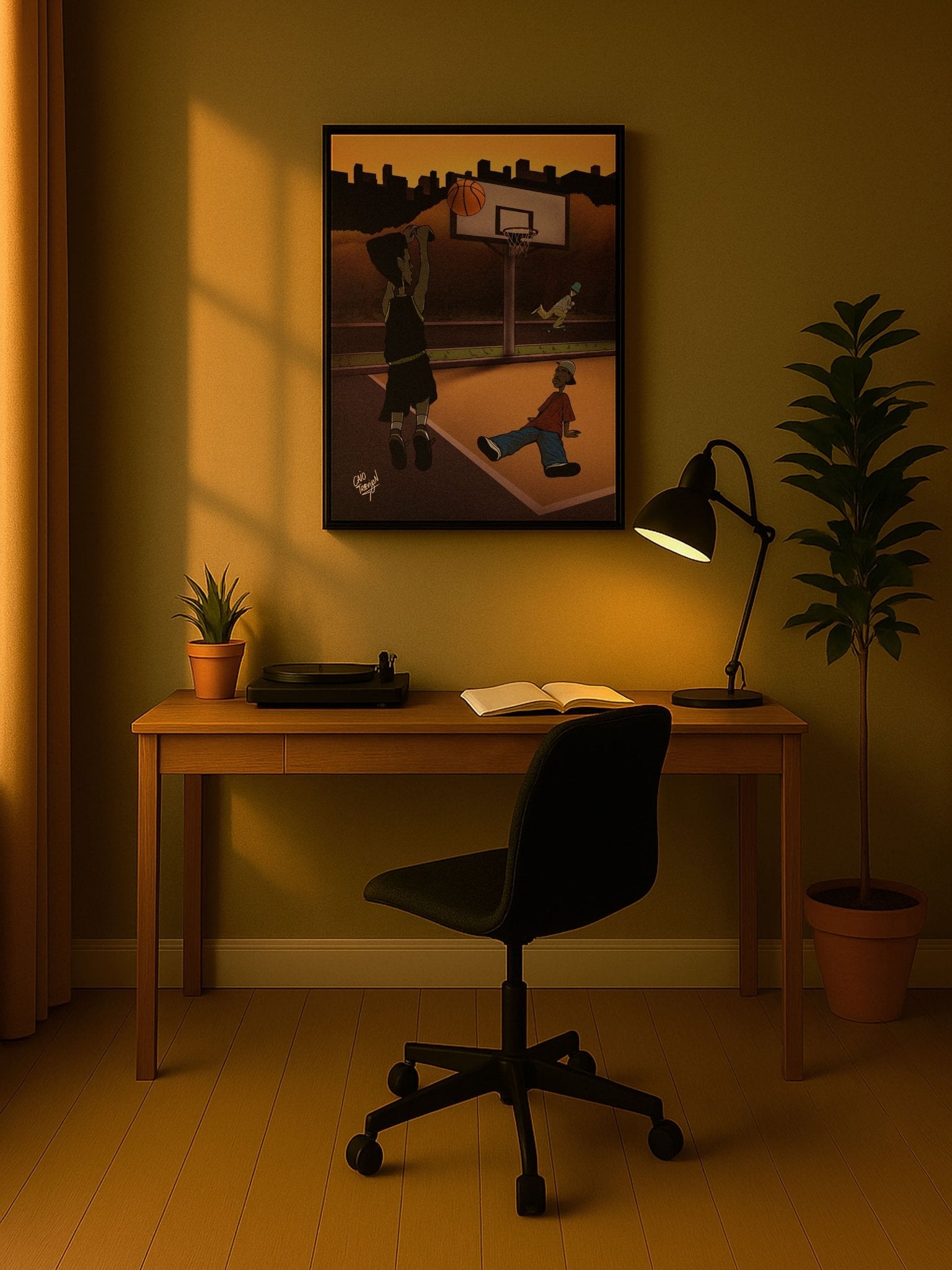 Sunset on the Court – Framed Canvas | Urban & Contemporary Artwork for Basketball Lovers - Caio Trevisan Art