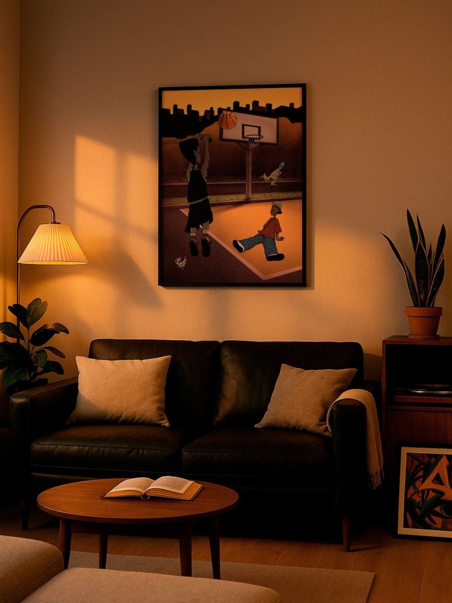 Sunset on the Court – Framed Poster | Ready To Hang | Contemporary Street Basketball Wall Art - Caio Trevisan Art